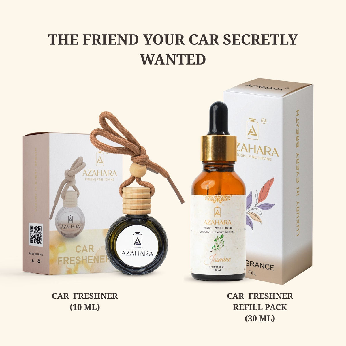 Jasmine Hanging Car Freshener & Fragrance Oil Combo | 40 ml