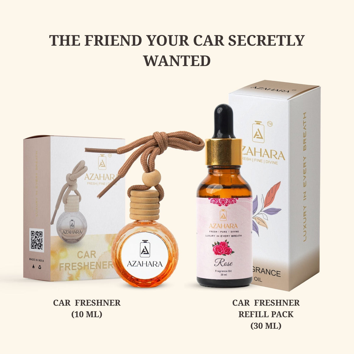 Rose Hanging Car Freshener & Refill Combo | 40 ml