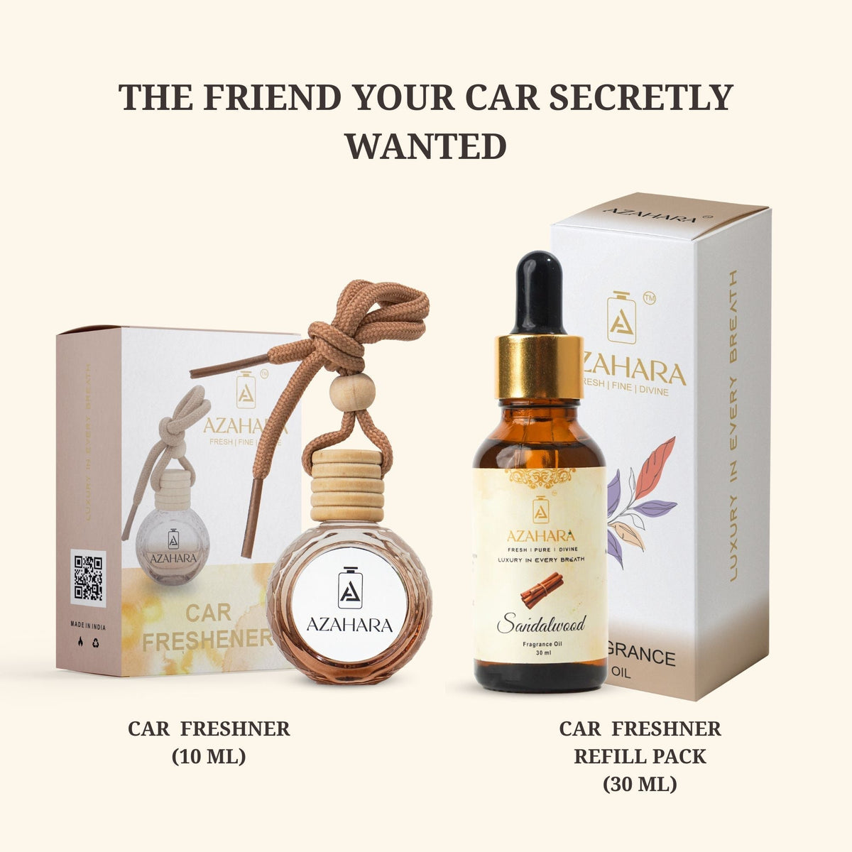 Sandalwood Hanging Car Freshener & Fragrance Oil Combo | 40 ml